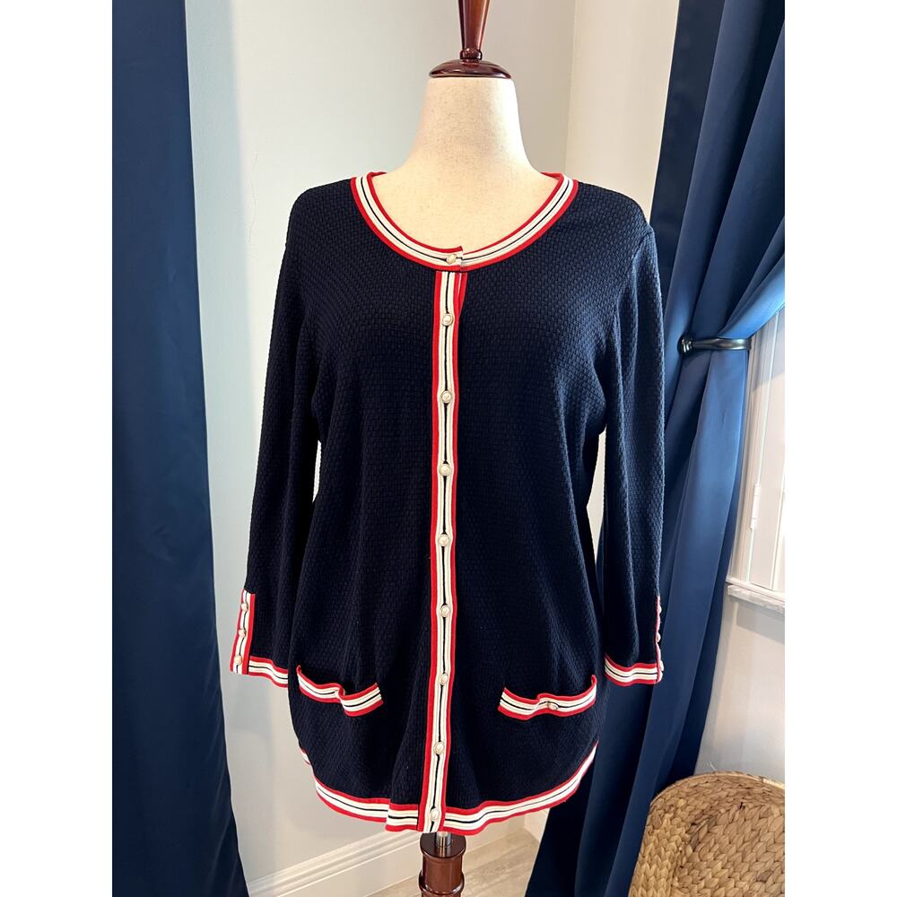 TALBOTS 1X Red White Blue Sweater Cardigan 4th of July USA Anniversary Patriotic